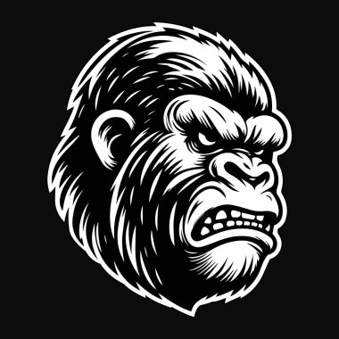 Kara Sanat Öfkeli Canavar Başı Siyah ve Beyaz Görüntü