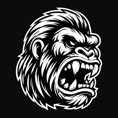 Kara Sanat Öfkeli Canavar Başı Siyah ve Beyaz Görüntü