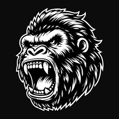 Kara Sanat Öfkeli Canavar Başı Siyah ve Beyaz Görüntü