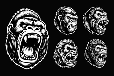 Kara Sanat Öfkeli Canavar Başı Siyah ve Beyaz Görüntü