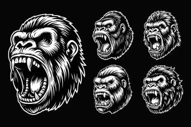 Kara Sanat Öfkeli Canavar Başı Siyah ve Beyaz Görüntü