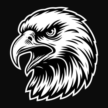 Kara Sanat Kızgın Şahin Kafa Maskotu Siyah ve Beyaz Görüntü