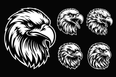 Kara Sanat Kızgın Şahin Kafa Maskotu Siyah ve Beyaz Görüntü