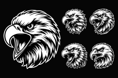 Kara Sanat Kızgın Şahin Kafa Maskotu Siyah ve Beyaz Görüntü