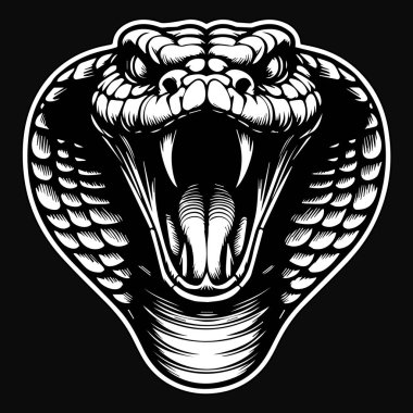 Dark Art Angry Cobra Snake Beast Head Black and White Illustration clipart