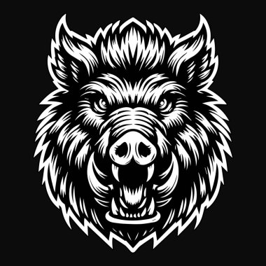 Karanlık Sanat Korkunç Yaban Domuzu Başı Siyah ve Beyaz Görüntü