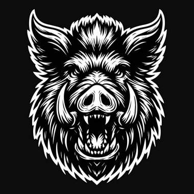 Karanlık Sanat Korkunç Yaban Domuzu Başı Siyah ve Beyaz Görüntü