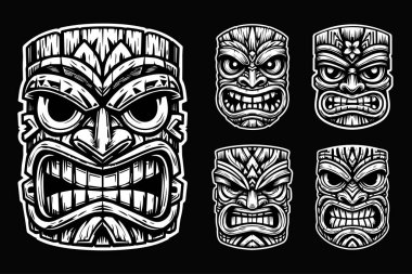 Kara Sanat Tiki Geleneksel Kabile Maskesi İfadesi Siyah ve Beyaz Görüntü