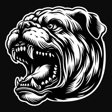 Kara Sanat Öfkeli Buldok Kafa Siyah-Beyaz Görüntü