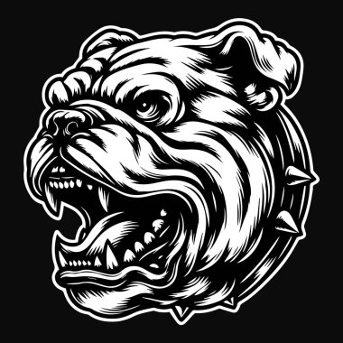 Kara Sanat Öfkeli Buldok Kafa Siyah-Beyaz Görüntü