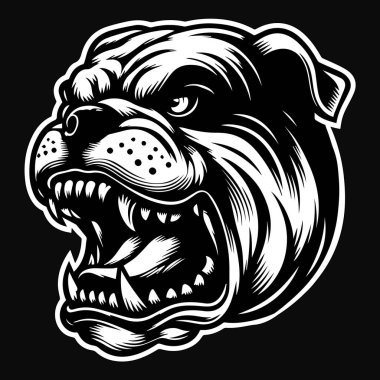 Kara Sanat Öfkeli Buldok Kafa Siyah-Beyaz Görüntü