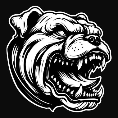 Kara Sanat Öfkeli Buldok Kafa Siyah-Beyaz Görüntü