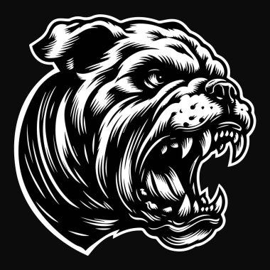 Kara Sanat Öfkeli Buldok Kafa Siyah-Beyaz Görüntü