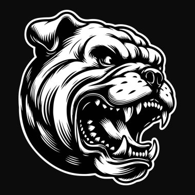 Kara Sanat Öfkeli Buldok Kafa Siyah-Beyaz Görüntü