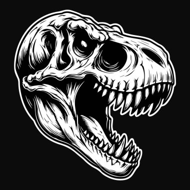 Karanlık Sanat Canavarı Acımasız Tyrannosaurus Rex Kızgın Kafatası Siyah ve Beyaz Görüntü