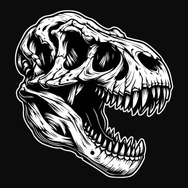Karanlık Sanat Canavarı Acımasız Tyrannosaurus Rex Kızgın Kafatası Siyah ve Beyaz Görüntü