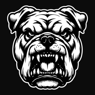 Keskin Dişli Siyah ve Beyaz Resimli Kötü Sanat Tehlikeli Kızgın Canavar Bulldog Kafası