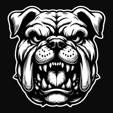 Keskin Dişli Siyah ve Beyaz Resimli Kötü Sanat Tehlikeli Kızgın Canavar Bulldog Kafası