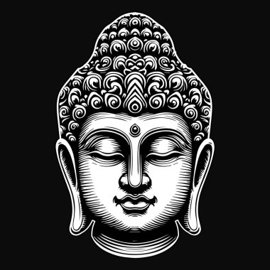 Kara Sanat Antik Buda Heykeli Siyah ve Beyaz Görüntü