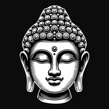 Kara Sanat Antik Buda Heykeli Siyah ve Beyaz Görüntü