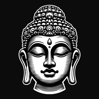 Kara Sanat Antik Buda Heykeli Siyah ve Beyaz Görüntü