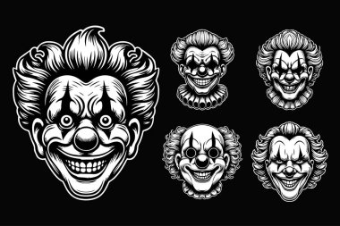 Karanlık Sanat Korkunç Gülümseyen Palyaço Siyah ve Beyaz Görüntü