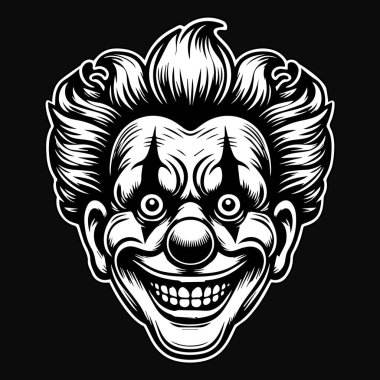 Karanlık Sanat Korkunç Gülümseyen Palyaço Siyah ve Beyaz Görüntü