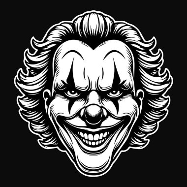 Karanlık Sanat Korkunç Gülümseyen Palyaço Siyah ve Beyaz Görüntü