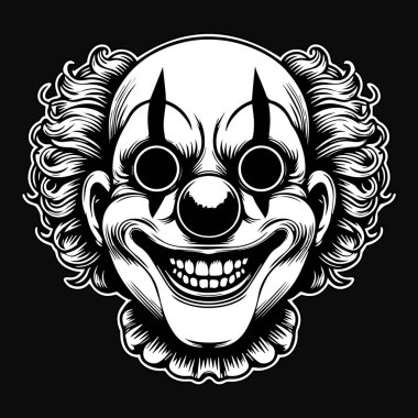 Karanlık Sanat Korkunç Gülümseyen Palyaço Siyah ve Beyaz Görüntü