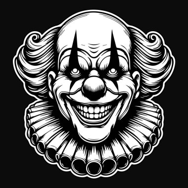 Karanlık Sanat Korkunç Gülümseyen Palyaço Siyah ve Beyaz Görüntü