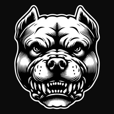 Kara Sanat Pitbull Köpek Başı Siyah ve Beyaz Görüntü