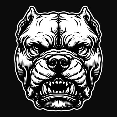 Kara Sanat Pitbull Köpek Başı Siyah ve Beyaz Görüntü
