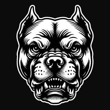 Kara Sanat Pitbull Köpek Başı Siyah ve Beyaz Görüntü
