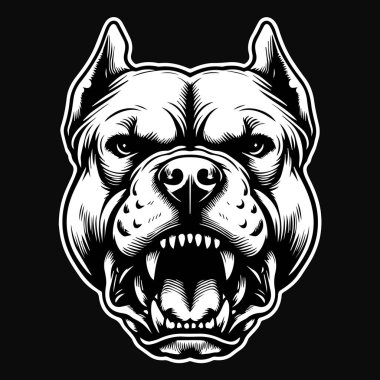 Kara Sanat Pitbull Köpek Başı Siyah ve Beyaz Görüntü