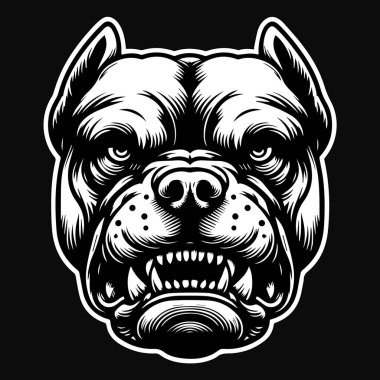 Kara Sanat Pitbull Köpek Başı Siyah ve Beyaz Görüntü