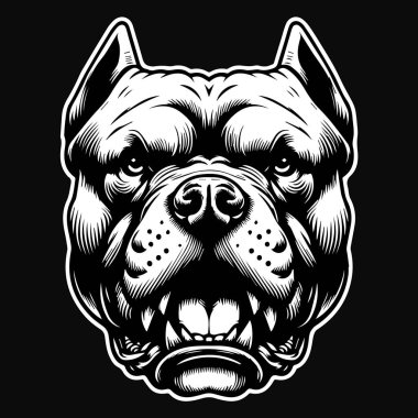 Kara Sanat Pitbull Köpek Başı Siyah ve Beyaz Görüntü