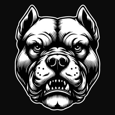 Dark Art Pitbull Dog Head Black and White Illustration clipart