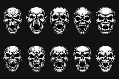 Kara Sanat Şeytanı Kızgın Diş Kafatası Siyah ve Beyaz Görüntü