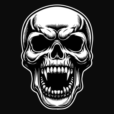 Kara Sanat Şeytanı Kızgın Diş Kafatası Siyah ve Beyaz Görüntü