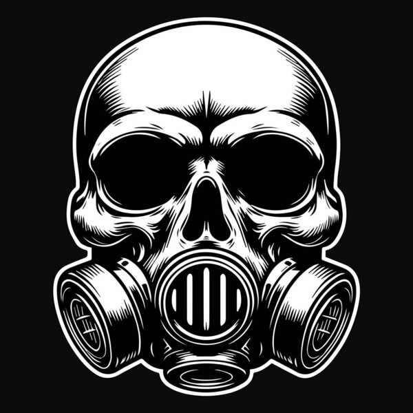 Skull Skeleton Head использует газовую маску Black and White Illustration