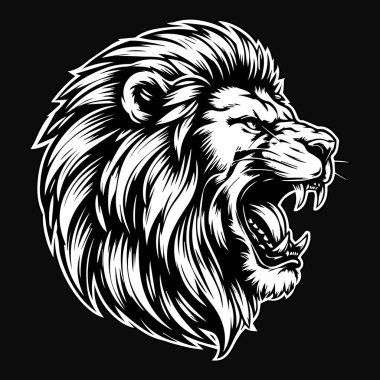 Karanlık Sanat Korkunç Canavar Aslan Başlı Maskot Siyah ve Beyaz Görüntü