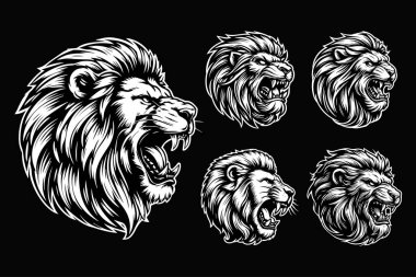 Karanlık Sanat Korkunç Canavar Aslan Başlı Maskot Siyah ve Beyaz Görüntü