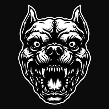 Karanlık Sanat Acımasız Kızgın Pitbull Köpek Kafa Siyah-Beyaz Görüntü
