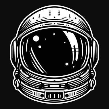 Dark Art Astronot Uzay Galaksisi Miğfer Baş Siyah ve Beyaz Görüntü