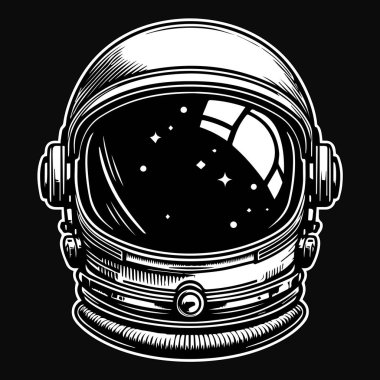 Dark Art Astronot Uzay Galaksisi Miğfer Baş Siyah ve Beyaz Görüntü