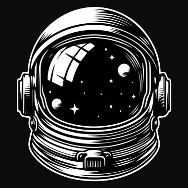 Dark Art Astronot Uzay Galaksisi Miğfer Baş Siyah ve Beyaz Görüntü