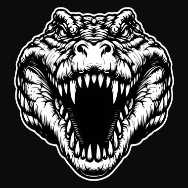 Karanlık Sanat Acımasız Timsah Başlı Siyah-Beyaz Görüntü