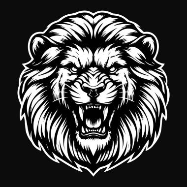 Kara Sanat Öfkeli Aslan Kafalı Kalın Kürklü Siyah ve Beyaz Resimli