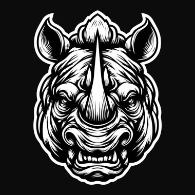 Kara Sanat Öfkeli Canavar Gergedan Başı Siyah-Beyaz Görüntü