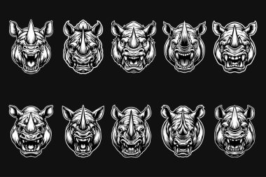 Kara Sanat Öfkeli Canavar Gergedan Başı Siyah-Beyaz Görüntü